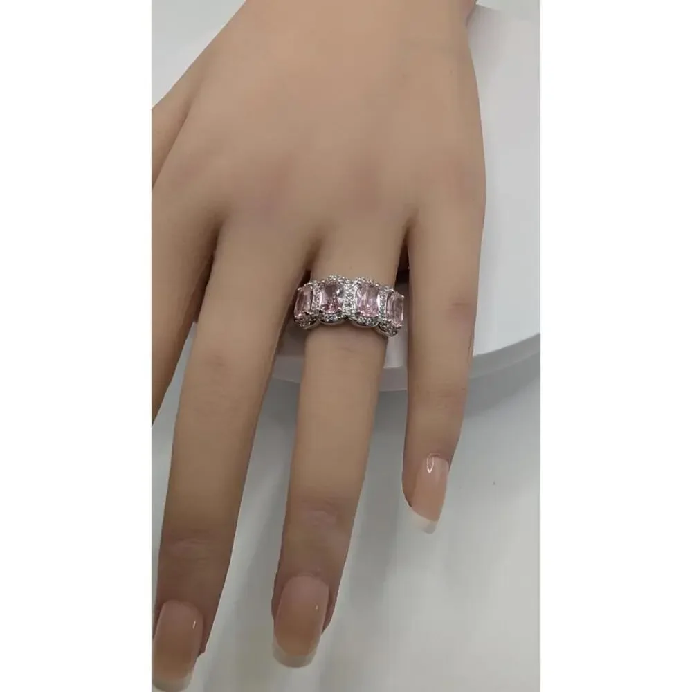 Elegant Pink Stone Cocktail Ring Size 7